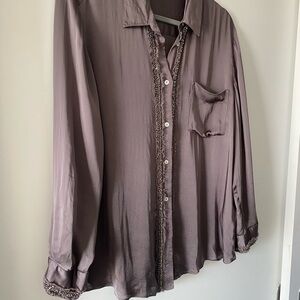 Zara Grey Blouse with Beaded Trim